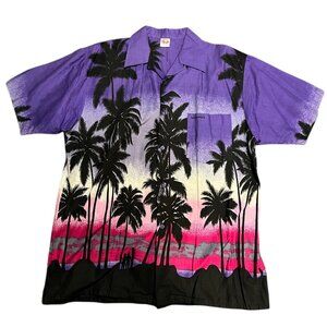 Vintage Dorsett Tees Hawaiian Shirt Men's Size XL Bahamas Tropical Palms Purple